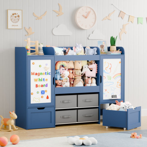 Isabelle & Max™ 61" W Toy Storage Organizer, Kids Toy Storage With Stuffed Animal Storage, 2 Movable Toy Box, 4 Storage Bins And 2 Magnetic Board, Montessori Bookshelf For Kid Toy Room Organization | Wayfair