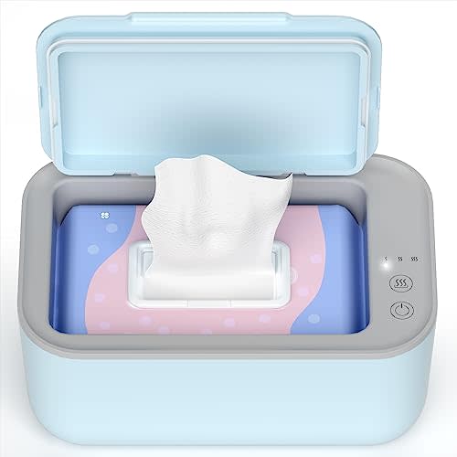 Awesmom Wipe Warmer for Babies, Adult, Adjustable Temperature, Silent Heating, Large Wipe Holder with Constant Warmth Blue