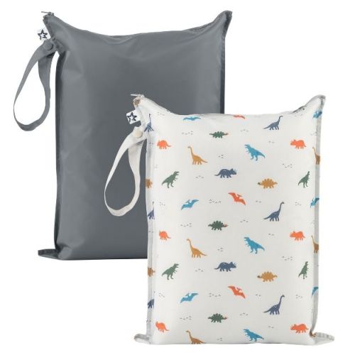 Tiny Twinkle Mess-Proof Waterproof Washable Baby/Toddler Wet Bags for Diapers, Swimsuits and Travel (Dinosaur)