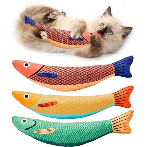 Potaroma Cat Toys Saury Fish, 3 Pack, Catnip Crinkle Sound, Soft and Durable, Interactive Kitten Kicker for Indoor Kitty Exercise 9.4 Inches for All Breeds