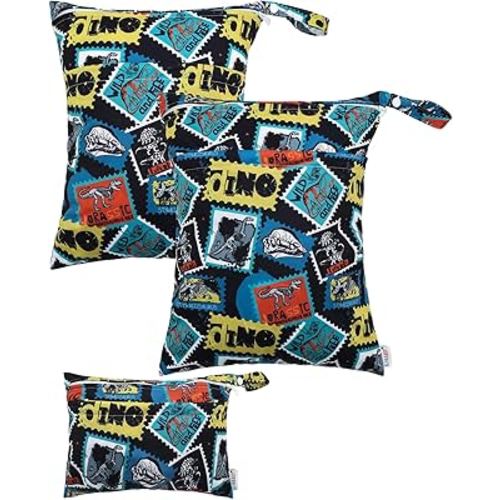 ALVABABY 3 Cloth Diaper Wet Dry Bags Waterproof Reusable with Two Zippered Pockets Travel Beach Pool Daycare Soiled Baby Items Yoga Gym Bag for Swimsuits or Wet Clothes Small medium Large 3L-SML09