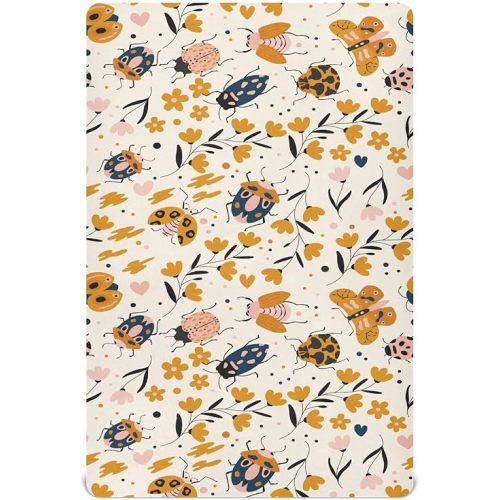 Insect Ladybug Beetles Fall Fitted Crib Sheets Stretchy Portable Playard Sheets for Baby Toddler, Breathable Soft Mini Crib Mattress 52 x 28 in for Boys and Girls