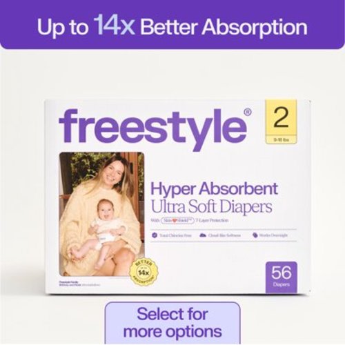 Freestyle Hyper Absorbent Ultra Soft Baby Diapers, Size 2, 56 Count (Select for More)