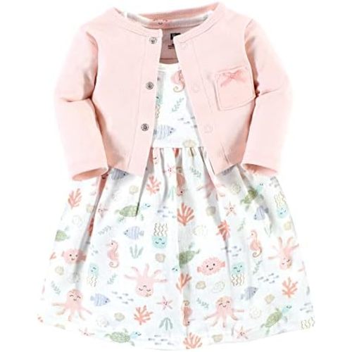 Hudson Baby Infant and Toddler Girls Cotton Dress and Cardigan Set