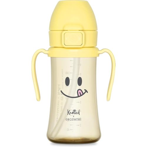 GROSMIMI PPSU Baby Straw Cup Stage 2, 12M+ Spill-Proof, 10oz (Smile)