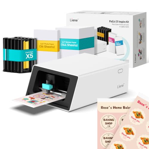 Liene PixCut S1 Inspire Kit - All-in-One Color Sticker Printer & Cutting Machine, Thermal Dye-Sublimation Photo Printer, 300 DPI, Color Label Maker with 180 Sheets (36 Photo + 144 Sticker Paper)