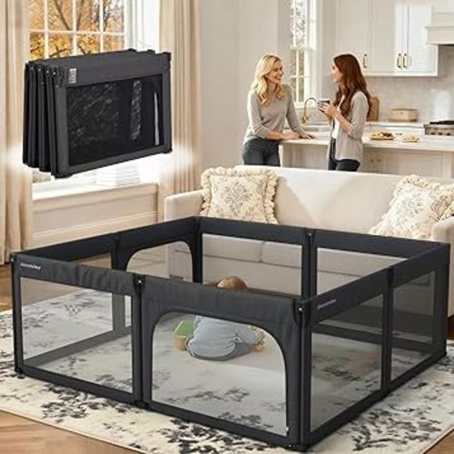 Doradotey Baby Playpen Foldable for Toddlers 1-3, Size and Shape Adjustable Enclosure, 8-Panels Detachable Gate 79x71 Large Indoor Playard, Easy Assembly and Clean, Safety Fence Play Area, Black