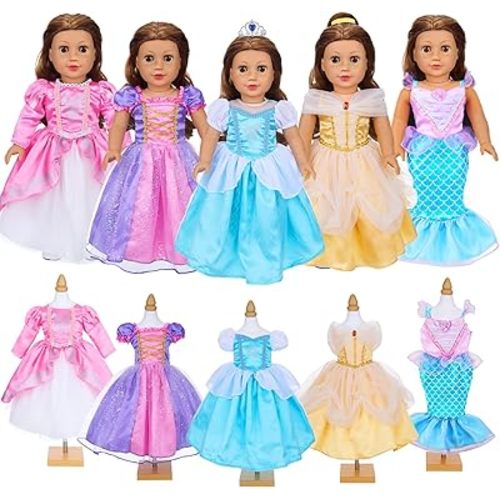 American 18 inch Doll Clothes Accessories - 5Pcs Different Princess Costume Dress American Clothes and Accessories(NO Doll)