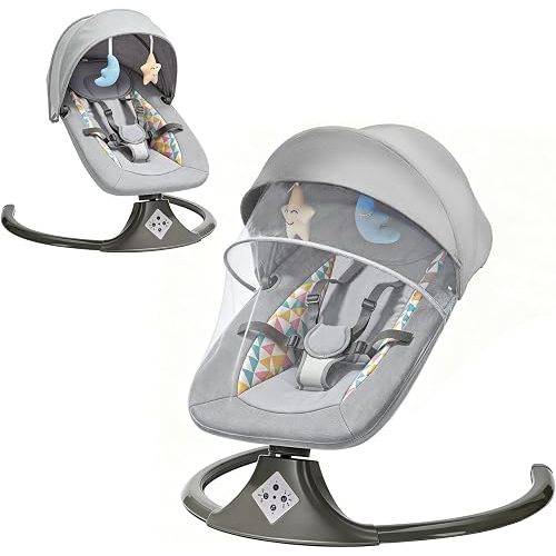 Electric Baby Swing for Infants,Multifunctional 3-in-1 Rocker,5-Speed Adjustable,Remote Control,10 Melodies,5-Point Harness,for Infants Up to 30 lbs, Up to 12 Months Easy Assembly (Gray)