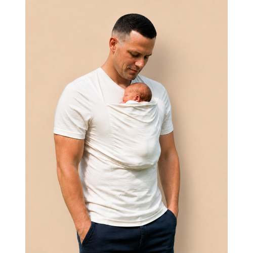 Off White | The Beelaunch Dad Shirt™ | Kangaroo Pouch Baby Carrier Shirt for Dads & Newborns