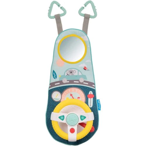 Baby Car Seat Toys for Infants with Mirror, Carseat Toys Steering Wheel with Music Lights & Driving Sounds Car Seat Toy for Babies 6 to 12 Months