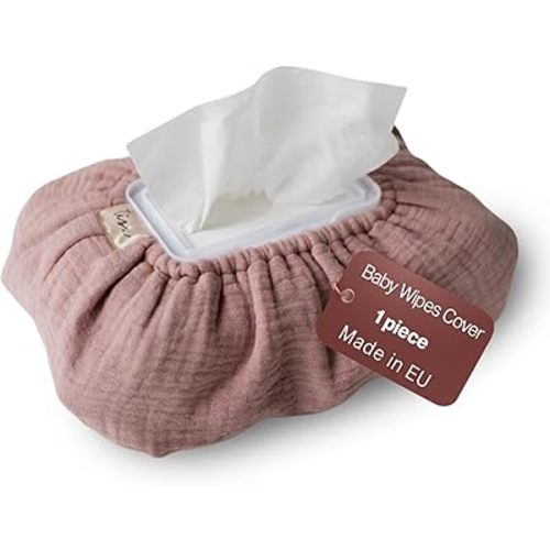 Baby Wipes Cover – Universal Size, One Size Fits All Wipes Packages | Muslin Cotton Tissue Cover for Nursery, Diaper Bag & Changing Table, Station | Gingham & Neutral Patterns (Blush)