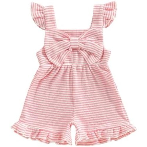 Toddler Girl Outfit Baby Summer Romper Cute Bow Sleeveless Striped One Piece Jumpsuit Shorts Overalls Clothes 6M-5T