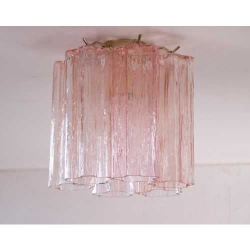 Ceiling lamp with pink Murano glass Tronchi, ceiling chandelier diameter 22 cm design vintage style Made in Italy