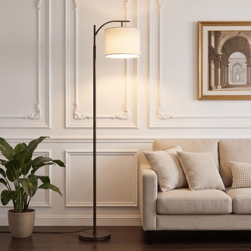 Vesteel Floor Lamp, Standing Lamp with 3 Color Temperatures LED Bulb & Lampshade, Arch Farmhouse Lamp for Living Room Bedroom Office