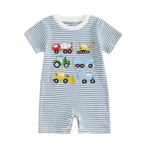 Newborn Baby Boy Summer Clothes Mamas Boy Embroidery Jumpsuit Waffle Round Neck Romper Onesie 3 6 12 18 Months
