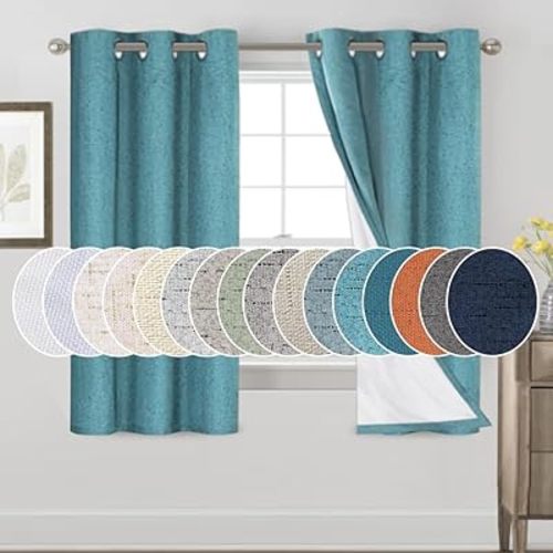 PrinceDeco 100% Blackout Curtains 64 inch Long 2 Panels Full Blackout Curtains for Classroom Thermal Insulated Curtains 64" Long Noise Reducing Window Treatment Drapes for Gym Room,Teal Blue