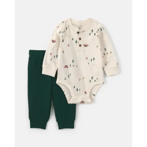 Baby Boy 2-Piece Woodland Long-Sleeve Bodysuit & Pant Set - Green/Cream | Carter's