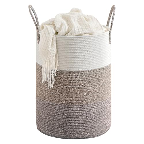 60L Laundry Basket Round Storage Rope Basket - 15x20.5 Inches - Laundry Hamper in Bedreoom and Mutil Storage Bin for Blankets, Toys, and Nursery Essentials