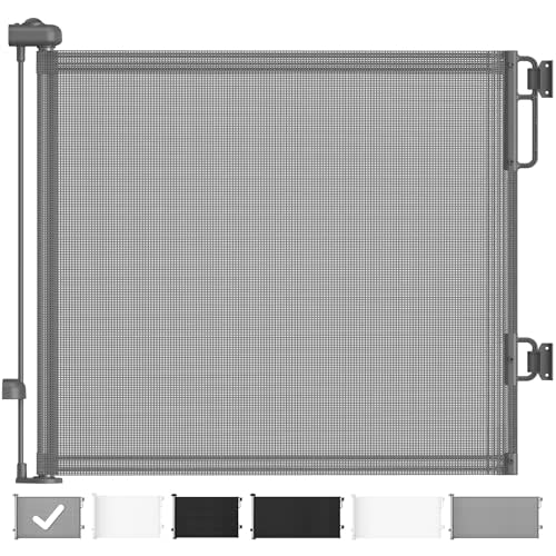 Cumbor Retractable Baby Gates for Stairs, Family & Mom's Choice Awards Winner-Extends up to 55" Wide Mesh Dog Gate for The House, 34" Tall Child Gates for Doorways,Pet Door Indoor & Outdoor, Gray