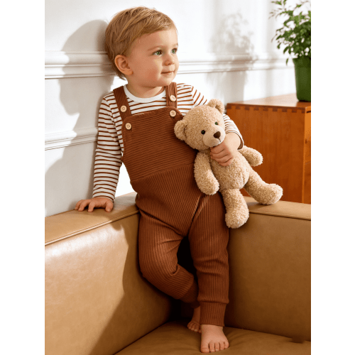 CARETOO Baby Boy Clothes 2Pcs Infant Boy Overalls Outfits Baby Striped Romper Jumpsuits Set Cotton Fabric Newborn Cute Casual Bodysuit 0-24M