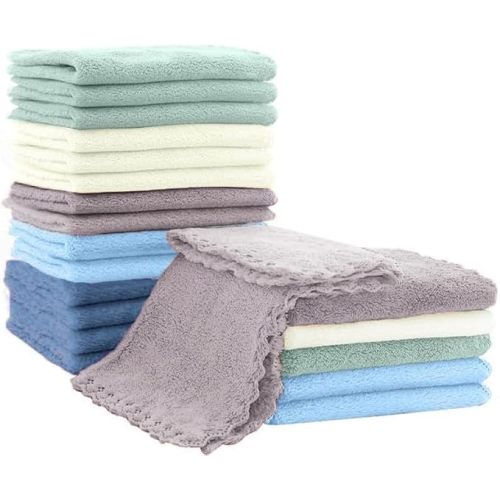 20 Pack 10x10 Inches Microfiber Coral Fleece Baby Washcloths,Extra Absorbent,Soft Wash Clothes,Bath Face Towel for Newborn,Infant and Toddlers (Muticolor)