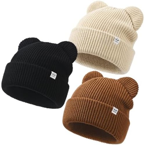 Baby Beanie Winter Knit Hat with Bear Ear for Infant Toddler Boys Girls Children Soft Knitted Hat Skull Cap