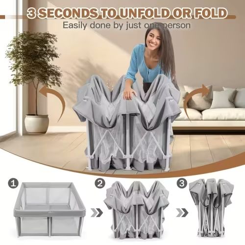 foldable baby playpen 51"×51", baby products, infant play, portable safe baby playpen, lightweight, no installation needed, indoor and playpen, gray, halloween party gift | Check Out Today's Deals Now | Temu