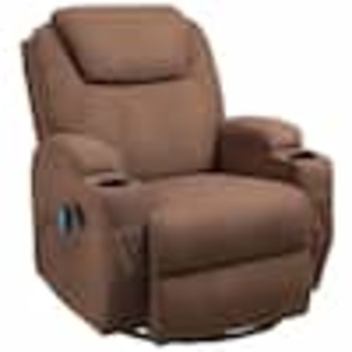 LACOO Big and Tall Chocolate Brown Recliner Swivel and Rocking Chair with Power Massage Function T-LR9M0SL8A