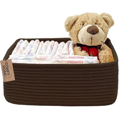 13" x 8.5" x 5.1" Storage Baskets for Organizing | Cotton Rope Woven Basket | Toy Storage Bin Box | Basket for Shelves, Closet Organizer Bin, Decorative Closet Shelf, 1 Pack