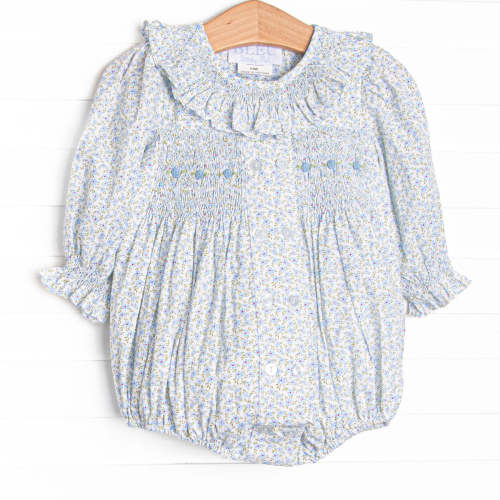Bleu: Margaret Smocked Long Sleeve Bubble, Blue Floral – Stitchy Fish