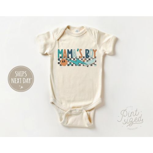 Mama's Boy Baby Onesie® Boys Checkered Bodysuit Retro Natural Onesie® - Etsy