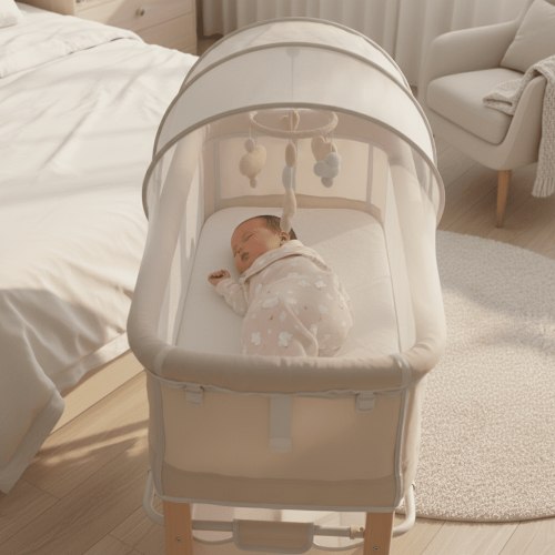 DuoBao 4-in-1 Baby Bassinet,Adjustable Bedside Sleeper, Breathable Mesh for 0–12 Months Infants, Off-white