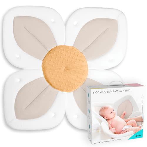 Blooming Bath Baby Bath Seat - Baby Tubs for Newborn Infants to Toddler 0 to 6 Months and Up - Baby Essentials Must Haves - The Original Washer-Safe Flower Seat (Lotus, Buttercream/Honey)
