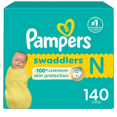 Pampers Baby Diapers - Swaddlers - Size 0, 140 Count, Ultra Absorbent Disposable Newborn Diaper