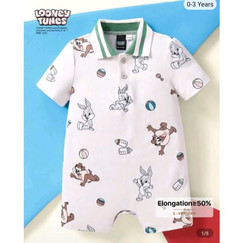 LOONEY TUNES X SHEIN Baby Boy Cartoon Milk Bottle & Ball Print Polo Collar Casual Comfortable Short Sleeve Romper for Sale Australia| New Collection Online| SHEIN Australia