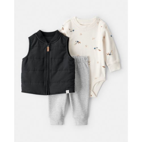 Baby Boy 3-Piece Quilted Vest Outfit Set - Grey/Black - Carter's | Carter's