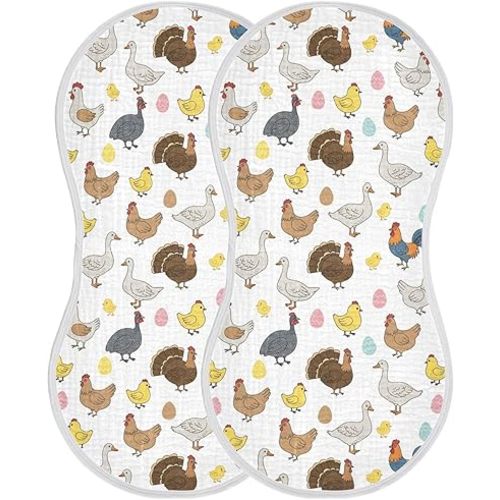 Farm Animals White Chickens Muslin Burp Cloths for Baby Soft Newborn Spit Up Rags Towels Absorbent Washcloths for Boys Girls Cotton Burping Cloth for Unisex 2 Pack