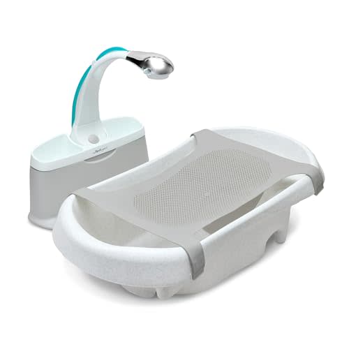 The First Years Rain Shower Baby Spa Bathtub Set  Includes Infant Sling, Soothing Spray Shower Head, Fresh Water Tank and Built-in Soft Brush  3-in-1 Newborn to Toddler Design Baby Bath Essentials