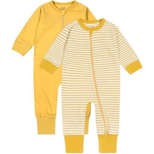 Teach Leanbh Baby Boys Girls 2-Pack Footless Pajamas Cotton 2 Way Zipper Long Sleeve Romper Jumpsuit Sleep and Play