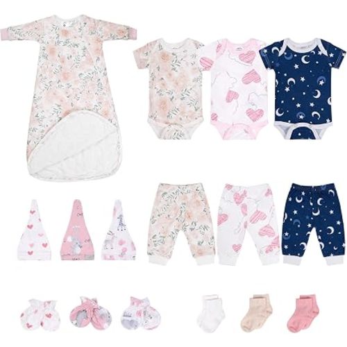 Baby Girl Clothes Newborn, 16-Piece Baby Girl Layette Set, Newborn Essentials Must-Haves, Soft Outfits & Baby Shower Set (0-3-6M)