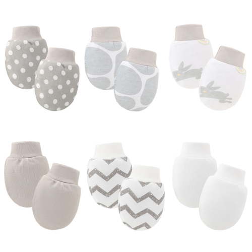 Ugoldhm 0-12 Months Baby Mittens - 6 Pair Soft Cotton Cute Print, Breathable Wrist Tab Design