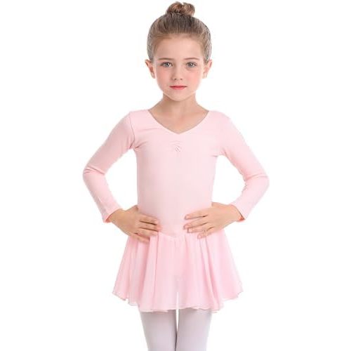 MdnMd Toddler Ballet Leotards for Girls Dance Leotards with Skirt Gymnastic Ballerina Outfit Dress Classic Short Sleeve