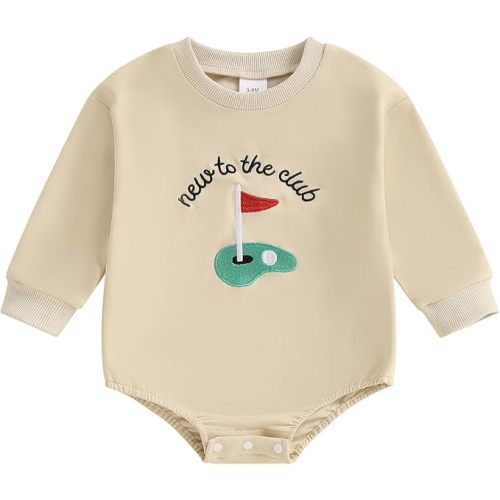 Newborn Baby Boy Girl Fall Outfit Golf Sweatshirt Bubble Romper