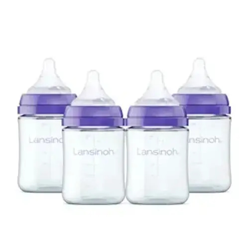 Lansinoh Anti-Colic Glass Baby Bottles, 5 Ounces, 4 Count, Includes 4 Extra Slow Flow Nipples (Size XS, Newborn), Baby Essentials