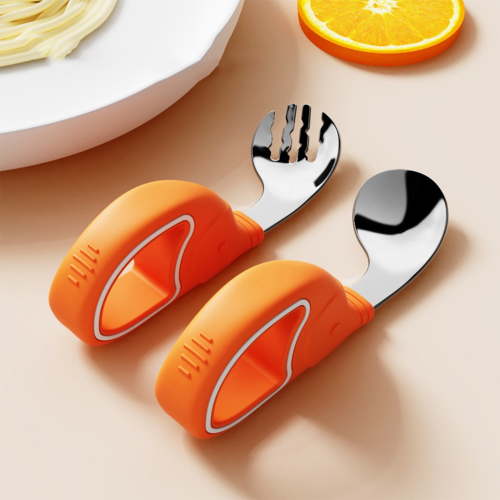Stainless Steel Baby Spoon and Fork Set | Toddler Training Utensils | Short Handle Learning Spoon | Infant Feeding Cutlery | Easy Grip for Kids | Dishwasher Safe