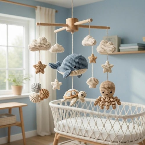Custom Crochet Nursery Mobile Handmade Ocean Baby Decor Sea Animal Gift Baby Shower Gift,Newborn Gift
