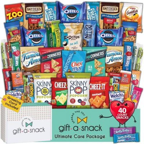Gift A Snack Snack Box Variety Pack Care Package (40 Count) Labour Day Game Day Snacks, Birthday Sweet Treats Gift Basket, Candies Chips Crackers Bars