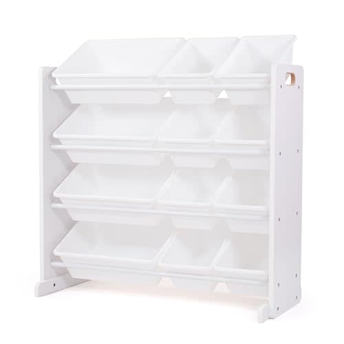 Humble Crew Toy Storage Organizer with 12 Removable Storage Bins for Kids Playroom, 4-Tier Toddler Toy Organization, White/White