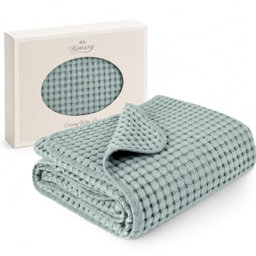 Konssy Waffle Baby Blanket for Boys & Girls, Soft Newborn Swaddle Blanket | Waffle Knit, Cozy Crib Blanket Neutral for Nursery, Stroller & Toddler Bed, Machine Washable, 41" x 37"(Light Green)